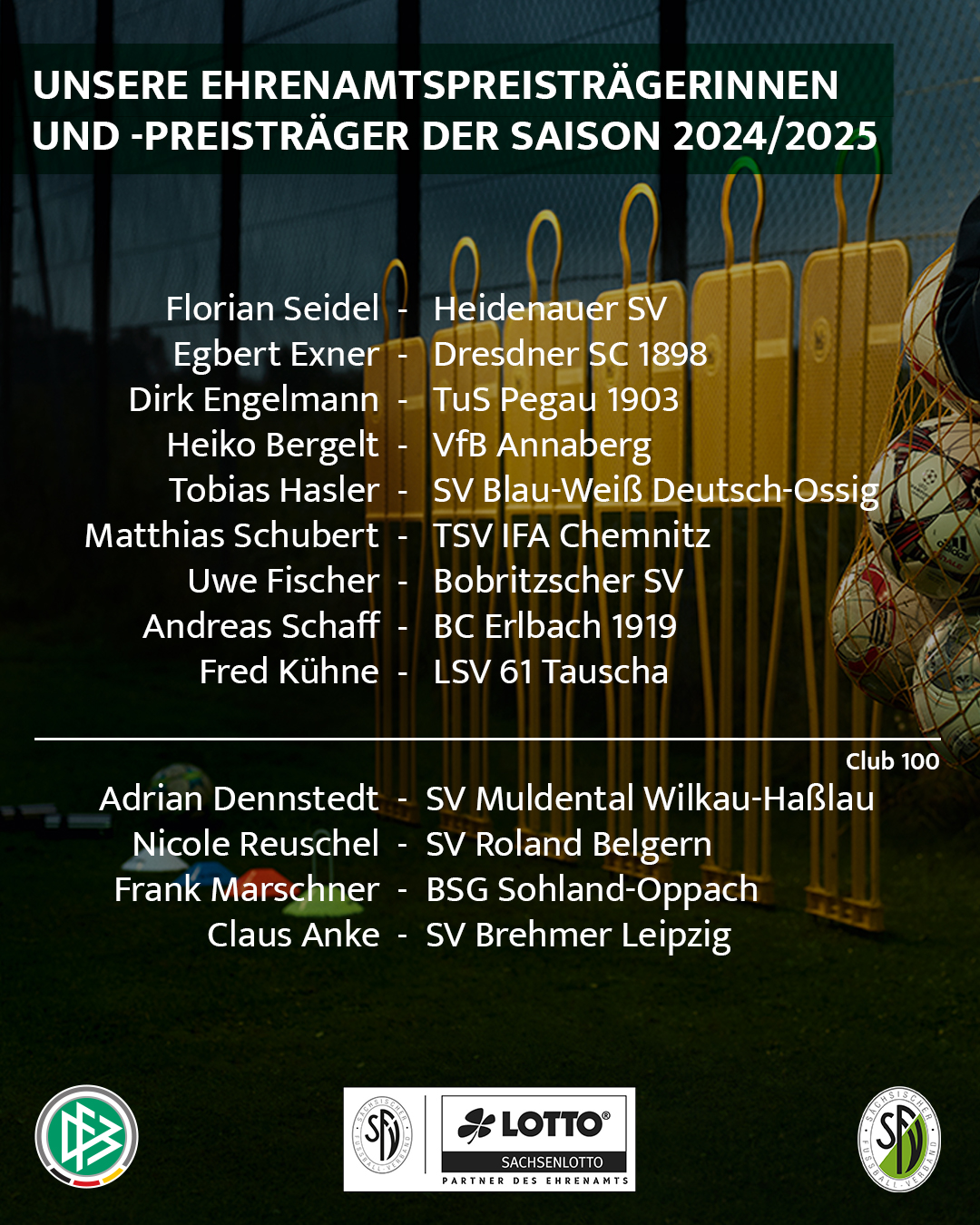 Ehrenamtspreisträger der 13 sächsischen Kreis- & Stadtfußballverbände 2025 © SFV